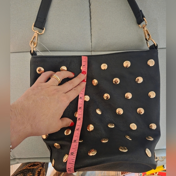Black & Gold Studded Women's Bag - Picture 2 of 7
